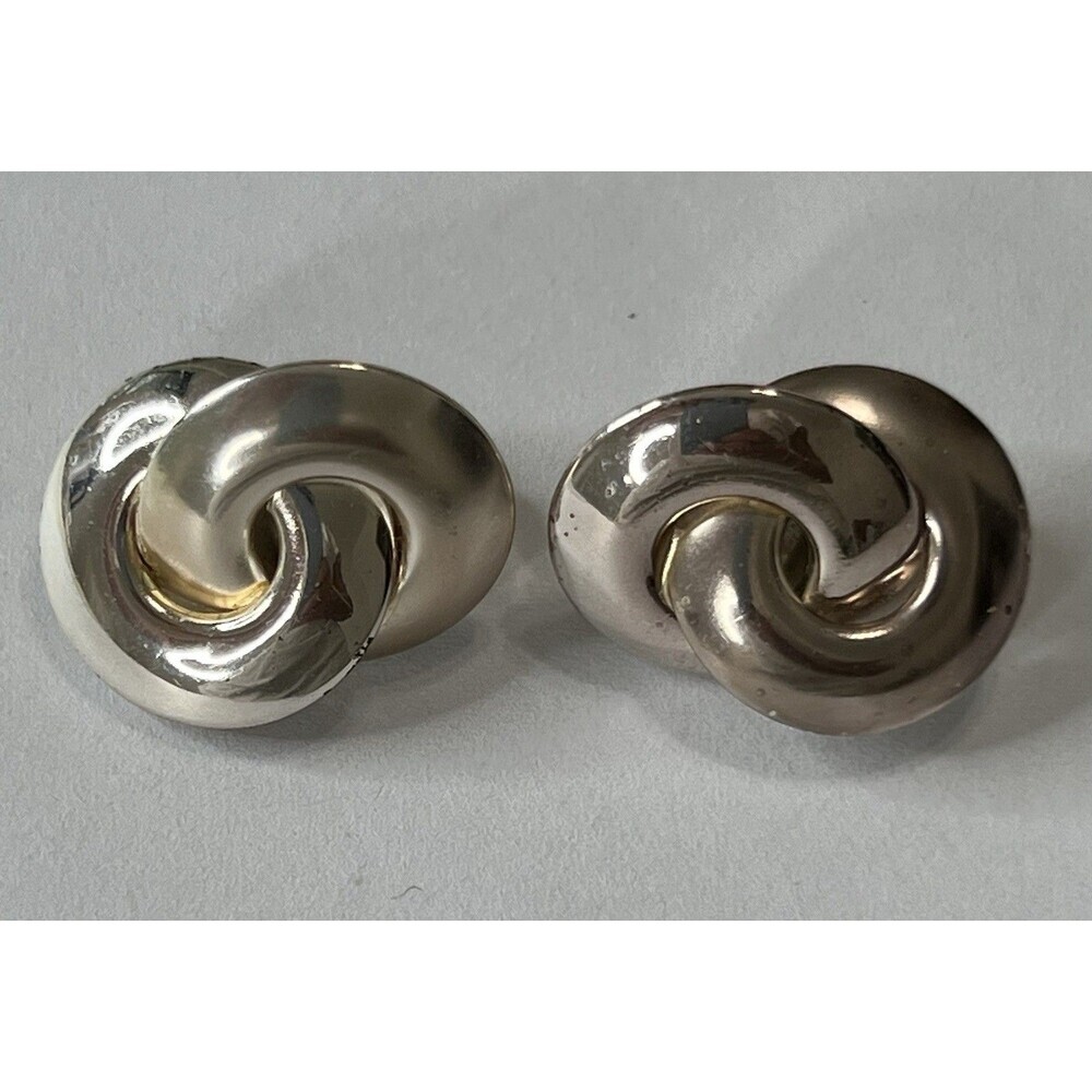 Vintage Silver Tone Swirl Knot Clip-On Earrings Modernist Statement 1"